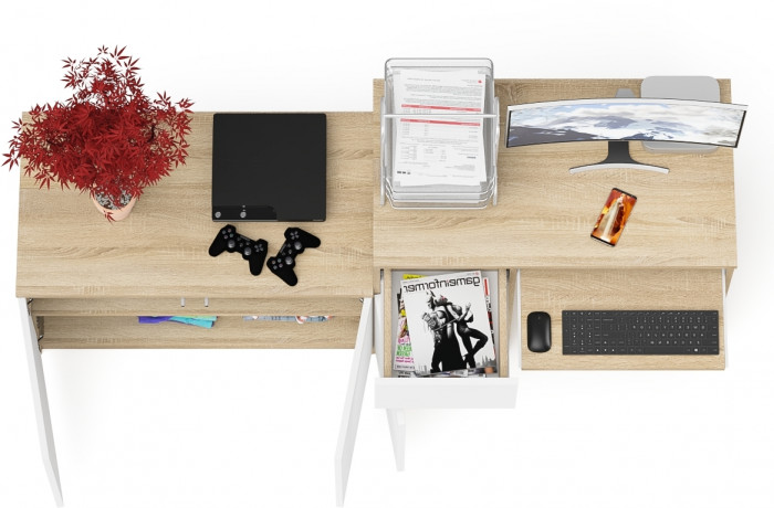 Мори Стол компьютерный МС-1 левый + Тумба МА900.1, цвет дуб сонома/белый, ШхГхВ 180,4х50,4х76,6 см., выдвижной ящик слева, НЕ универсальная сборка