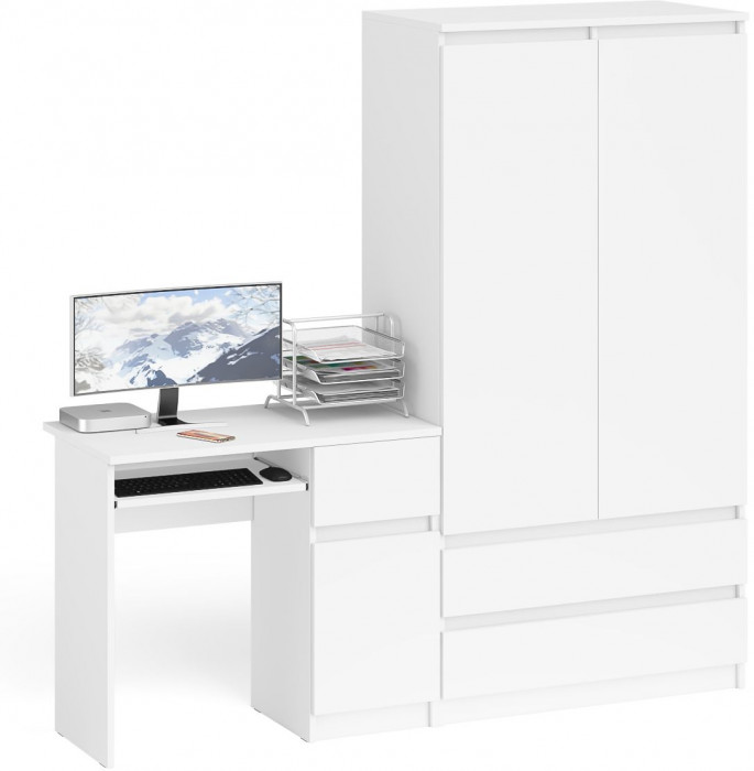 Мори Стол компьютерный МС-1 правый + Шкаф МШ900.1, цвет белый, ШхГхВ 180,4х50,4х179,6 см., выдвижной ящик справа, НЕ универсальная сборка