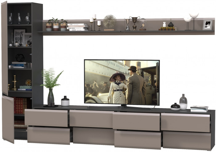 Сидней Комплектация № 100, цвет корпус: антрацит/фасады: МДФ веллюто капучино, ШхГхВ 309,8х41,3х205,2 см., универсальная сборка