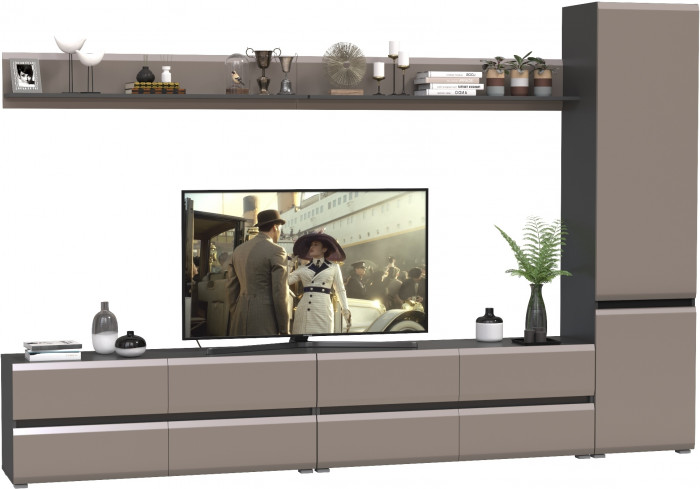 Сидней Комплектация № 100, цвет корпус: антрацит/фасады: МДФ веллюто капучино, ШхГхВ 309,8х41,3х205,2 см., универсальная сборка