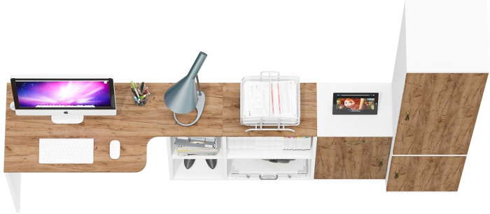 Лидер-8 Стол + Тумба МД 3.15 + Пенал МД 21Б, белый шагрень/крафт золото