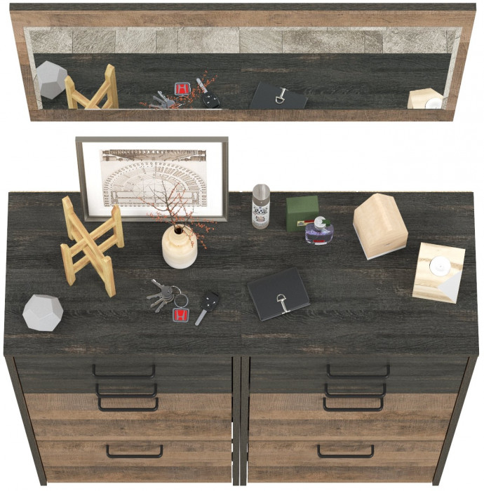 Трувор 13.241.06 Тумба для обуви + 13.241.06 Тумба для обуви + 15.30 Зеркало, цвет дуб гранж песочный/интра, ШхГхВ 100х37х195 см.