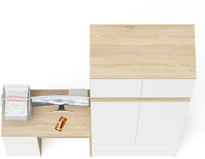 Мори компьютерный стол МС-1 левый + Шкаф МШ900.1 + Антресоль МА900.1, дуб сонома/белый