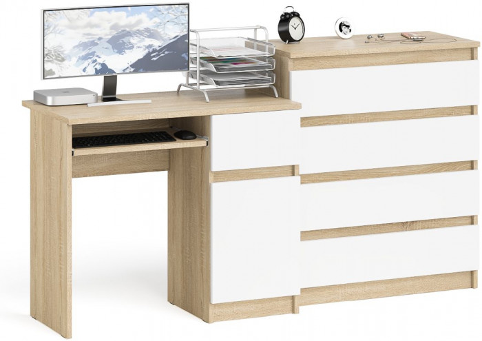 Мори компьютерный стол МС-1 правый + Комод МК800.4, дуб сонома/белый
