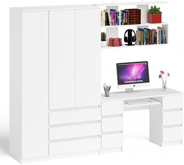 Мори компьютерный стол МС-2 + Шкаф МШ1200.1 + Полка 1200, белый