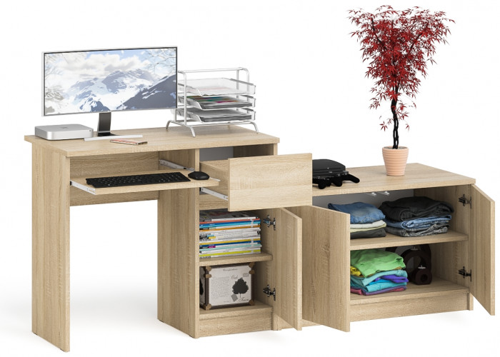 Мори Стол компьютерный МС-1 правый + Тумба МА900.1, цвет дуб сонома, ШхГхВ 180,4х50,4х76,6 см., выдвижной ящик справа, НЕ универсальная сборка