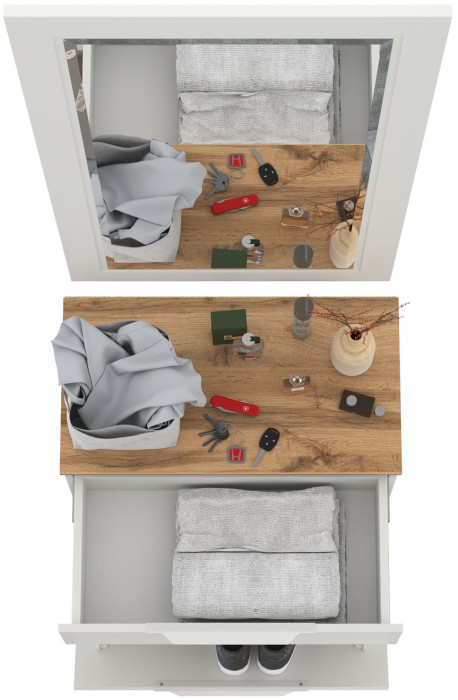 Октава Прихожая 38, цвет белый шагрень/дуб крафт золотой/фасады МДФ белый шагрень, ШхГхВ 64,9х35,4х197 см.