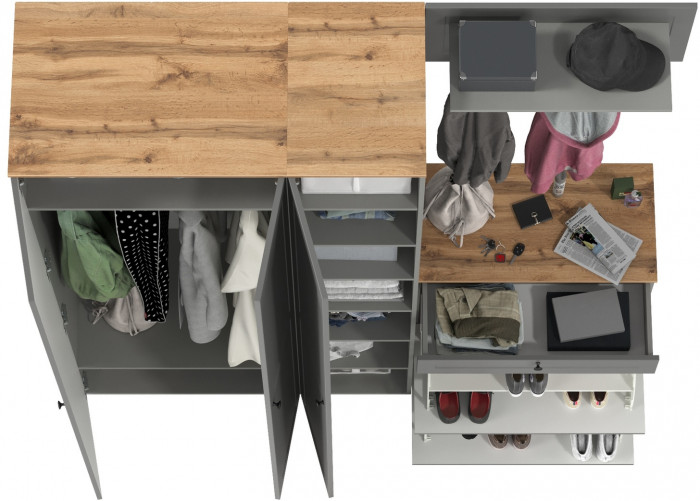 Остин Прихожая 41, цвет серый графит/дуб крафт золотой, ШхГхВ 200х54,3х229,6 см., универсальная сборка