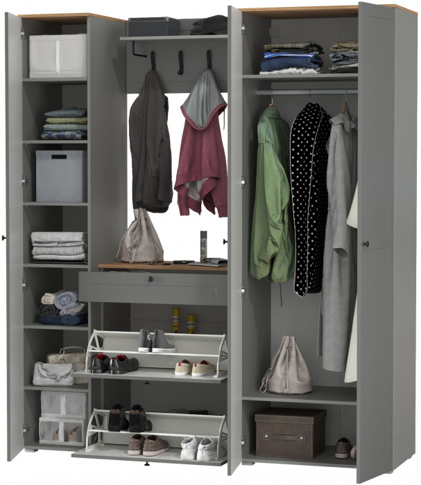 Остин Прихожая 41, цвет серый графит/дуб крафт золотой, ШхГхВ 200х54,3х229,6 см., универсальная сборка