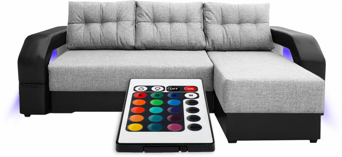 Диван еврокнижка Манчестер с подсветкой УГЛОВОЙ 160  рогожка серая НПБ