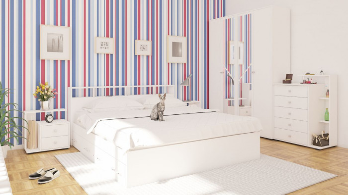 Камелия Кровать с ящиками 1800 + две тумбы, белый