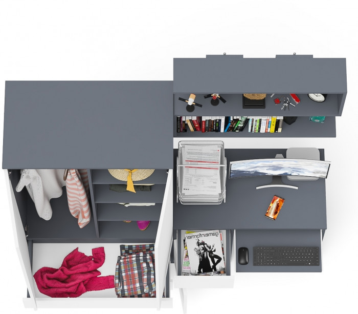 Мори компьютерный стол МС-1 левый + Шкаф МШ900.1 + Полка 900, графит/белый