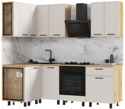 Модульная кухня Бьянка 1,2х2,2м, Крафт золотой/Кашемир