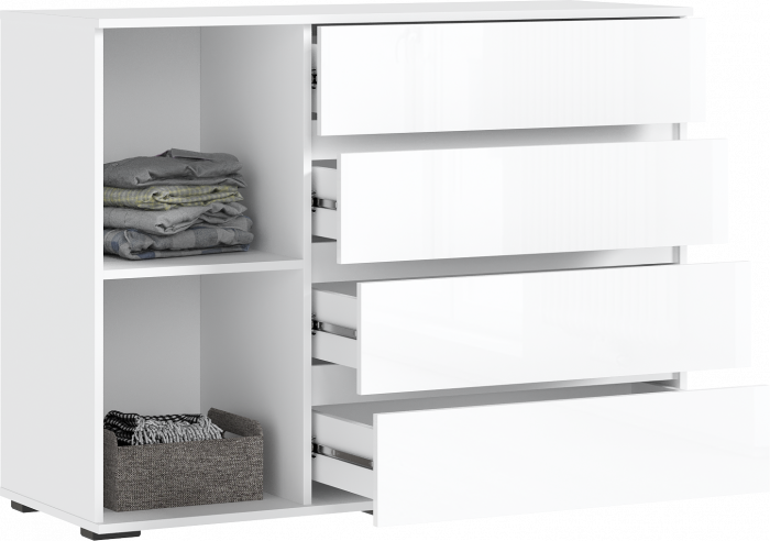 Норд Комод 1 дверь 4 ящика (1200), Белый/Белый глянец