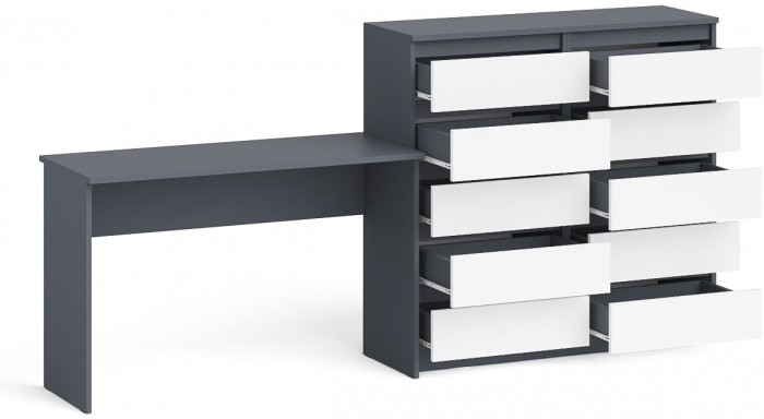 Мори Стол письменный МСП1200.1 + Комод МК1200.10, цвет графит/белый, ШхГхВ 240,8х50х115 см., универсальная сборка