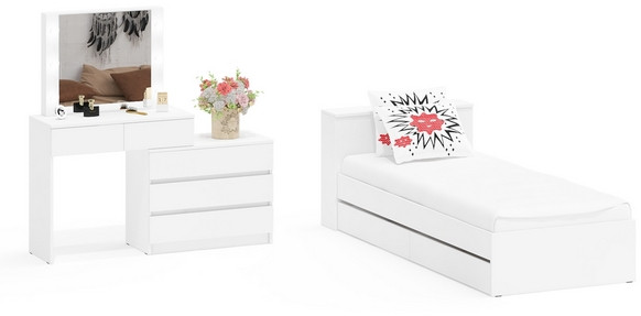Ксения Кровать с ящиками 0900 + Стол косметический с подсветкой 110, белый