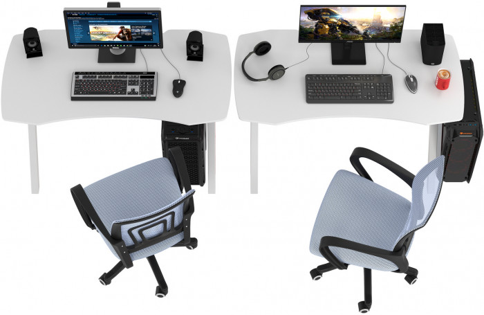 Два игровых стола Мебель--24 GT-2310 + два кресла компьютерных 103 серых, цвет белый, ШхГхВ 240х60х73 + 59х56х83-94 см.
