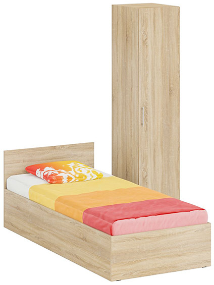 Кровать 0900 + Пенал Стандарт, цвет дуб сонома, ШхГхВ 93,5х203,5х70 + 45х52х200 см., сп.м. 900х2000 мм., без матраса, основание есть