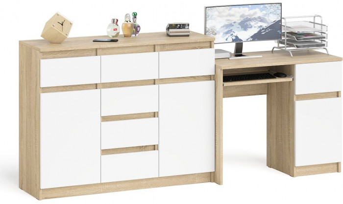 Мори Стол компьютерный МС-1 правый + Комод МК1200.4, цвет дуб сонома/белый, ШхГхВ 210,4х50х94 см., выдвижной ящик справа, НЕ универсальная сборка