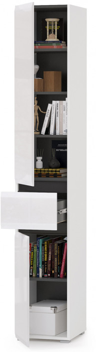 Сидней 13.202 Шкаф с ящиком, корпус: белый/чёрный/фасады: МДФ белый глянец