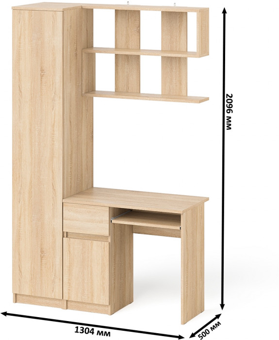 Мори компьютерный стол МС-1 левый + Пенал МШ400.1 + Полка 900, дуб сонома