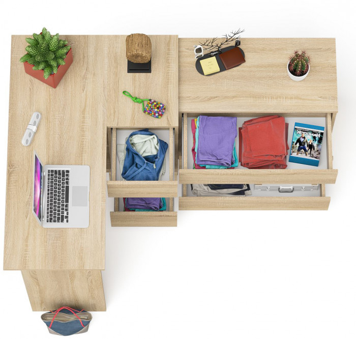 Мори компьютерный стол МС-16 правый + Комод МК800.1, дуб сонома