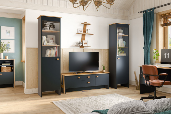 Пенал-витрина (левое исполнение) "Скандинавия" - Антрацит/Дуб наварра