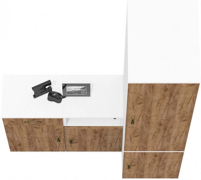 Лидер-8 Пенал МД 23Б + Тумба МД 3.15 + Тумба МД 3.19, цвет белый шагрень/крафт золото, ШхГхВ 120х50х190 см., универсальная сборка