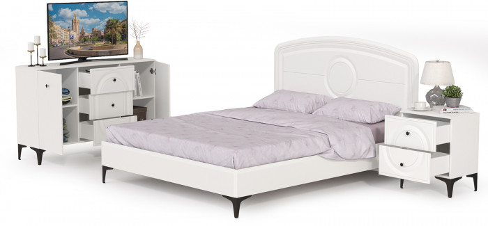 Валенсия Спальня № 03, цвет ЛДСП белый шагрень/МДФ белый шагрень, ортопед есть, сп. м. 1600х2000 мм., б/м