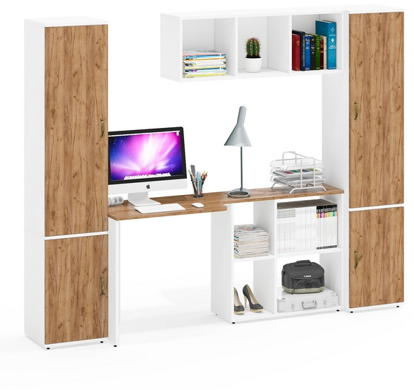 Лидер-8 Пенал МД 22Б + Стол + Полка + Пенал 21Б, белый шагрень/крафт золото