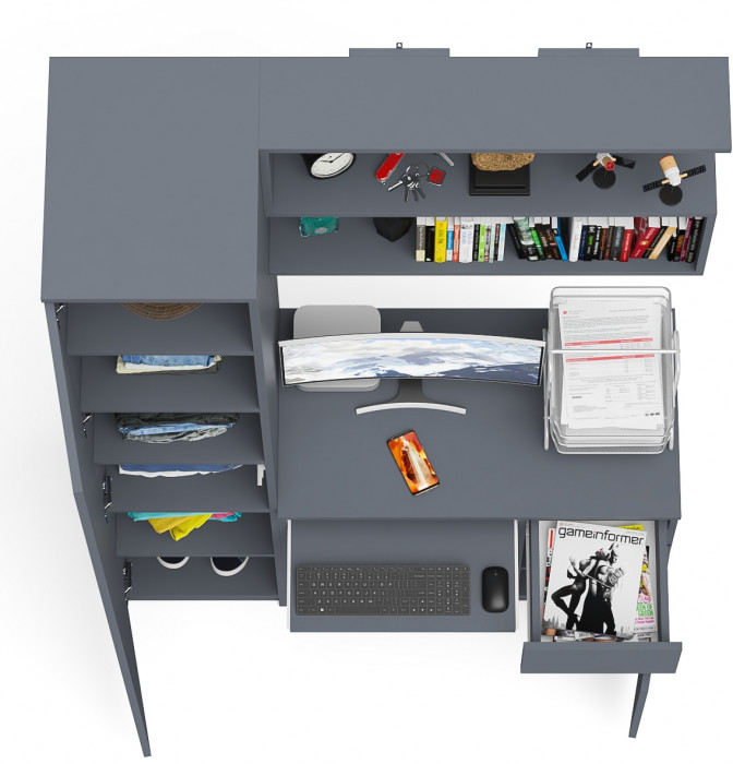 Мори компьютерный стол МС-1 правый + Пенал МШ400.1 + Полка 900, графит