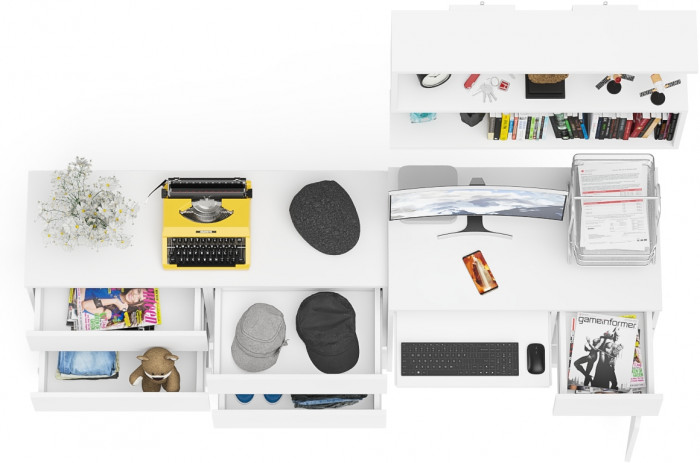 Мори Стол компьютерный МС-1 правый + Комод МК1200.6 + Полка 900, цвет белый, ШхГхВ 210,4х50х209,6 см., НЕ универсальная сборка