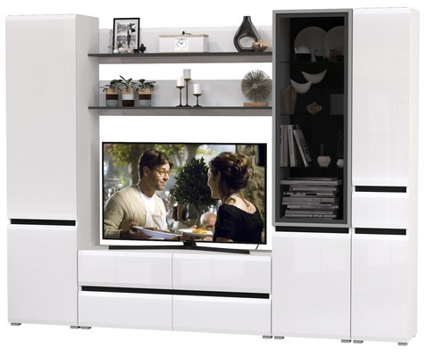 Сидней Комплектация № 061, корпус: белый/чёрный/фасады: МДФ белый глянец