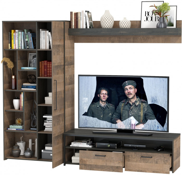 Трувор 13.70 Тумба под ТВ + 13.206 Шкаф-стеллаж + 15.60 Полка, дуб гранж песочный/интра