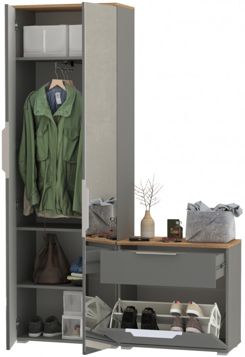 Октава Прихожая 09, серый графит/дуб крафт золотой/фасады МДФ серый графит