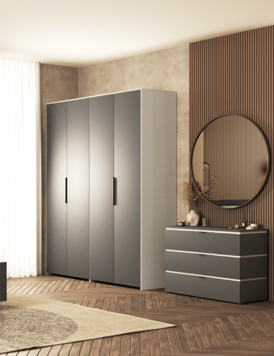 Шкаф для одежды 4-х дверный "Ривьера" - Ясень снежный/Графит