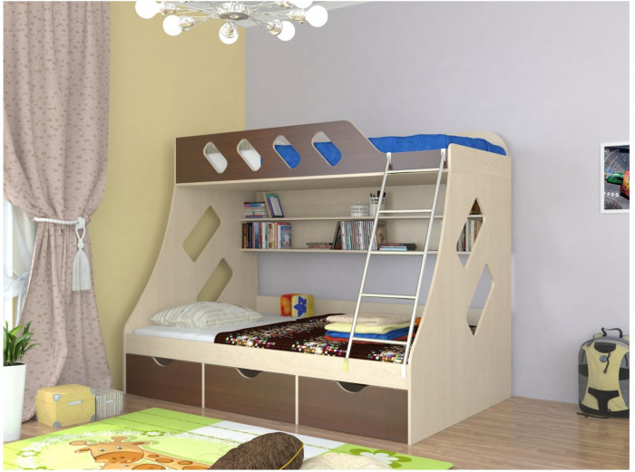 Дельта-20.01 Детская двухъярусная кровать с лестницей (Кремовый, Дуб Сонома)