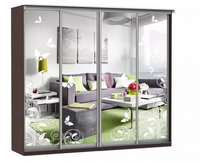 Шкаф купе Модерн 2362х450 4-х дверный 3-х секционный зеркальный с пескоструем №4 венге