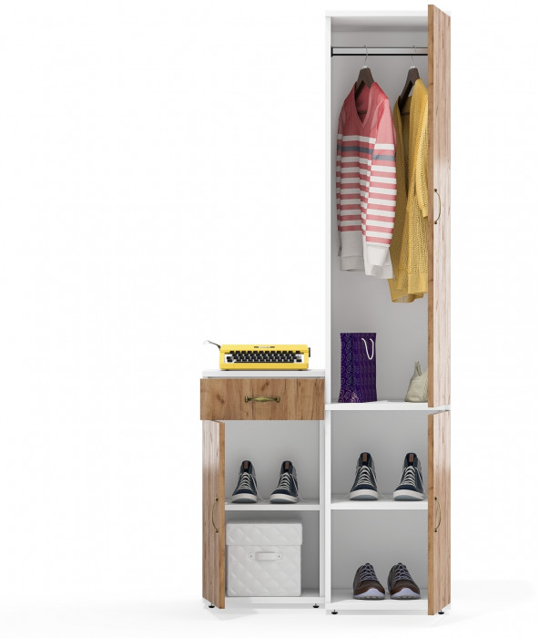 Лидер-8 Пенал МД 23Б + Тумба МД 3.15, цвет белый шагрень/крафт золото, ШхГхВ 80х50х190 см., универсальная сборка