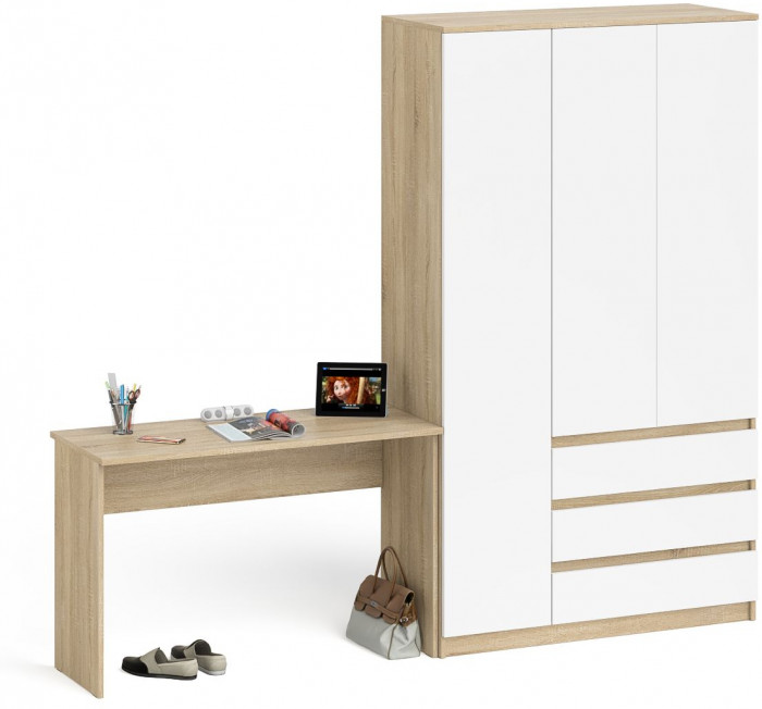 Мори Стол письменный МСП1200.1 + Шкаф МШ1200.1, цвет дуб сонома/белый, ШхГхВ 240,8х50,4х209,6 см., универсальная сборка