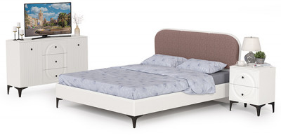 Валенсия Спальня № 04, цвет ЛДСП белый шагрень/МДФ белый шагрень/ткань велутто 19, ортопед есть, сп. м. 1600х2000 мм., б/м