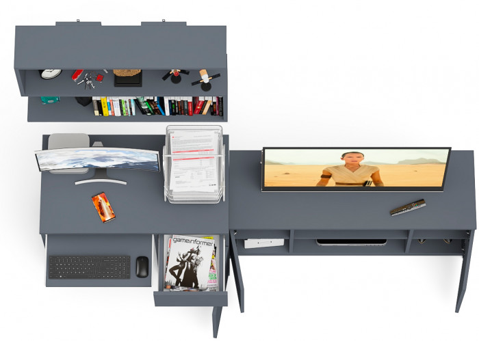 Мори Стол компьютерный МС-1 правый + Тумба МТВ1200.1 + Полка 900, цвет графит, ШхГхВ 210,4х50х209,6 см., НЕ универсальная сборка