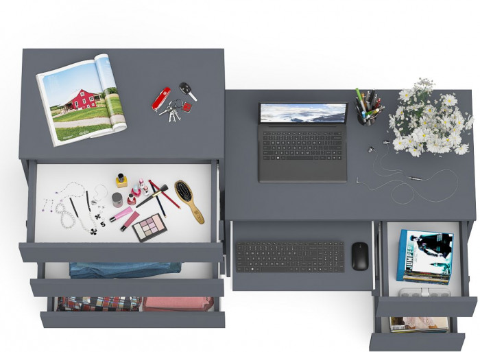 Мори Стол компьютерный МС-6 правый + Комод МК700.5, цвет графит, ШхГхВ 160,4х50х114 см., выдвижные ящики справа, НЕ универсальная сборка