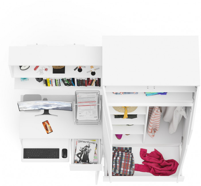 Мори компьютерный стол МС-1 правый + Шкаф МШ900.1 + Антресоль МА900.1 + Полка 900, белый