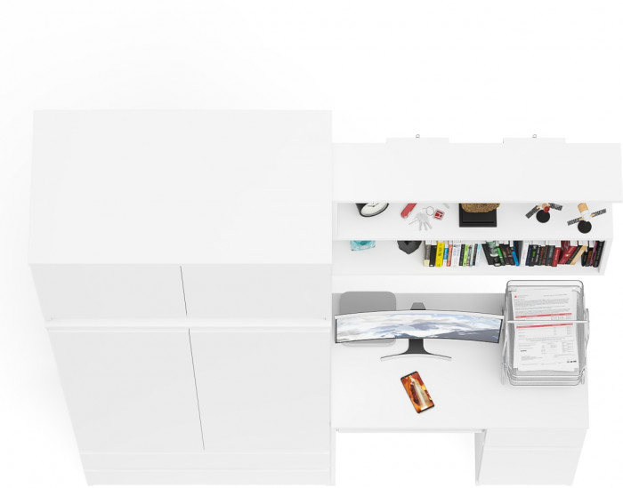 Мори компьютерный стол МС-1 правый + Шкаф МШ900.1 + Антресоль МА900.1 + Полка 900, белый