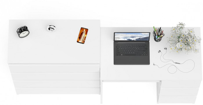 Мори компьютерный стол МС-6 правый + Комод МК800.4, белый