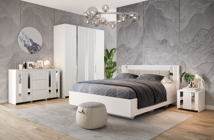 Кровать 140х200 "Харди" с подъемным механизмом - Белый текстурный/Ясень белый