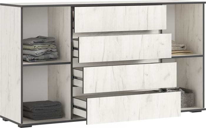 Норд Комод 2 двери 4 ящика (1600), Дуб Крафт Белый