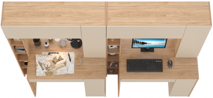 Стол компьютерный Комфорт 12.71 + Стол компьютерный Комфорт 12.71, цвет гикори рокфорд натуральный/сатин, ШхГхВ 233,4х60,2х165,4 см., НЕ ун. сборка