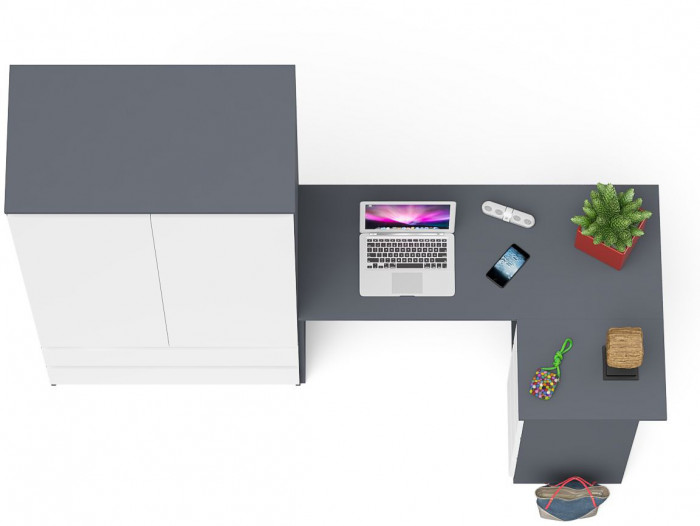 Мори Стол компьютерный МС-16 правый + Шкаф МШ900.1, цвет графит/белый, ШхГхВ 214,8х84,9х179,6 см., выдвижные ящики справа, НЕ универсальная сборка